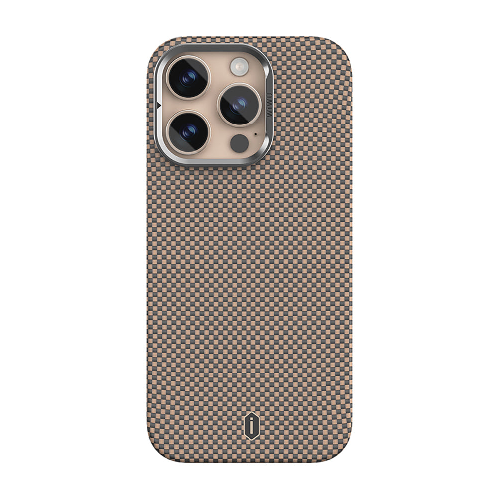 iPhone 16 Pro Max Kılıf Wiwu DCC-208 M-safe Şarj Özellikli Kamera Standlı Aramid Fiber Tasarım Kevlar Kapak