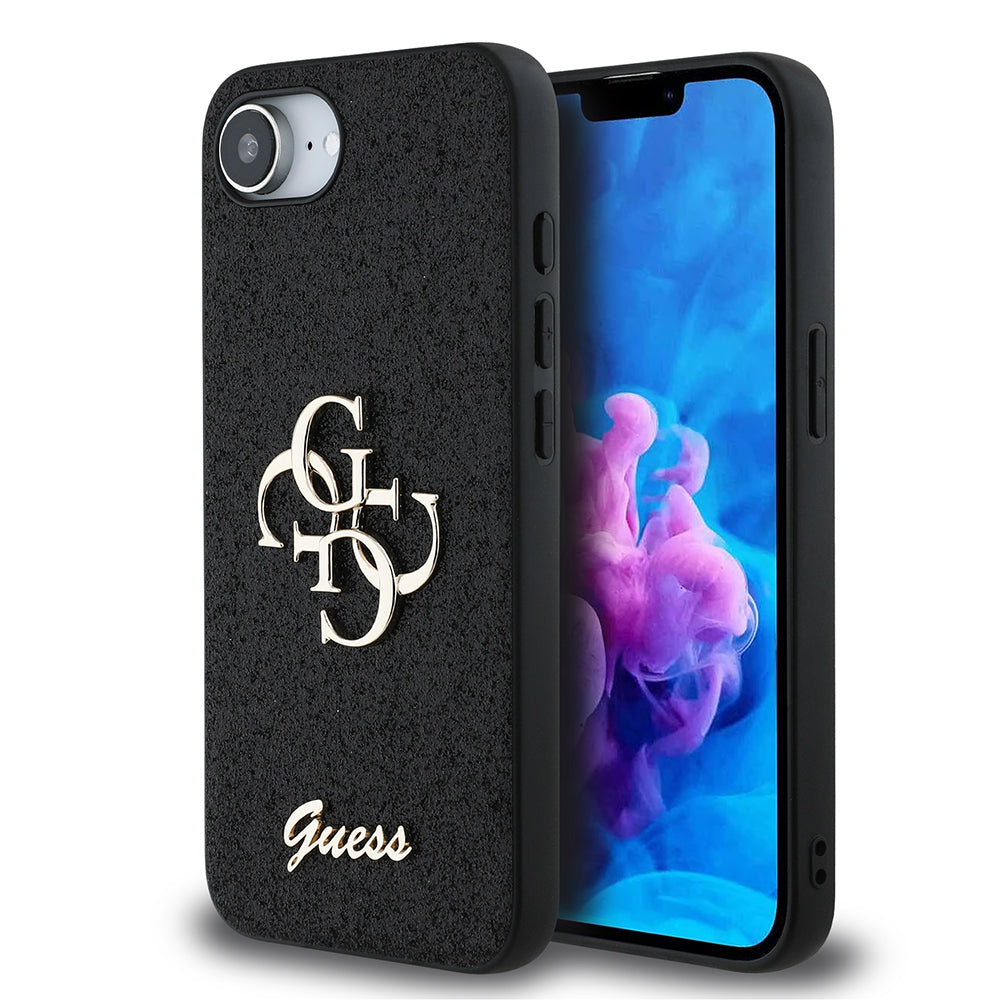 iPhone 16E Kılıf Guess Orjinal Lisanslı 4G Büyük Metal Logolu Glitter Kapak