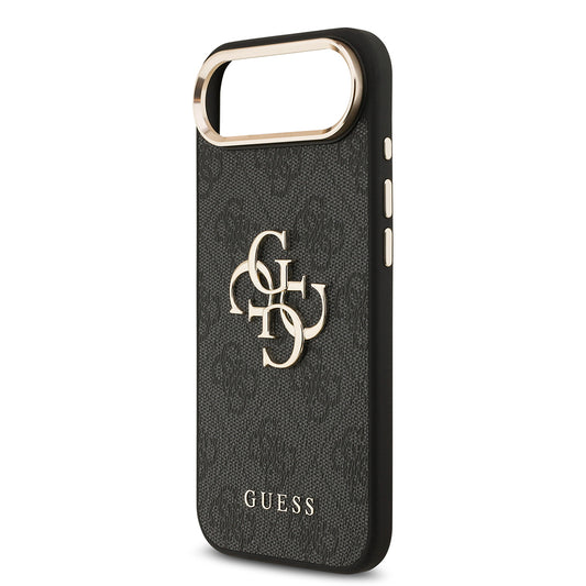 iPhone 17 Air Kılıf Guess Orjinal Lisanslı Gold Metal Kamera Çerçeveli 4G Desenli Metal Büyük 4G ve Yazı Logolu Kapak