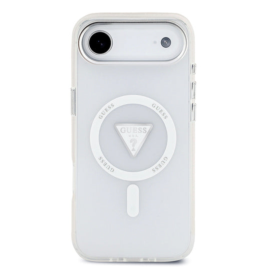 Apple iPhone 17 Air Kılıf Guess Orjinal Lisanslı M-safe Şarj Özellikli IML Baskılı Üçgen Logolu Metal Kamera Çerçeveli Kapak