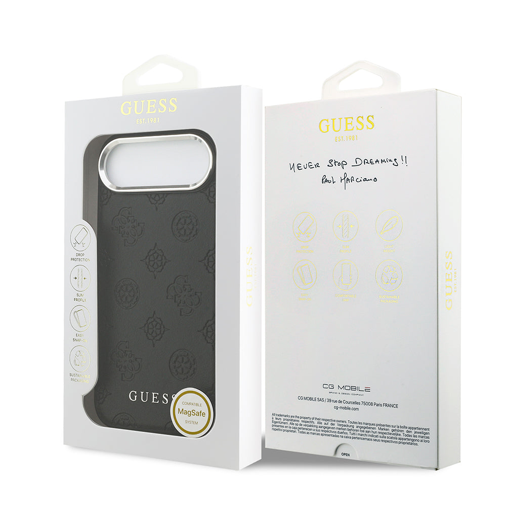 iPhone 17 Air Kılıf Guess Orjinal Lisanslı M-safe Şarj Özellikli Sıcak Baskılı Klasik Yazı Logolu PU Deri Peony Kapak