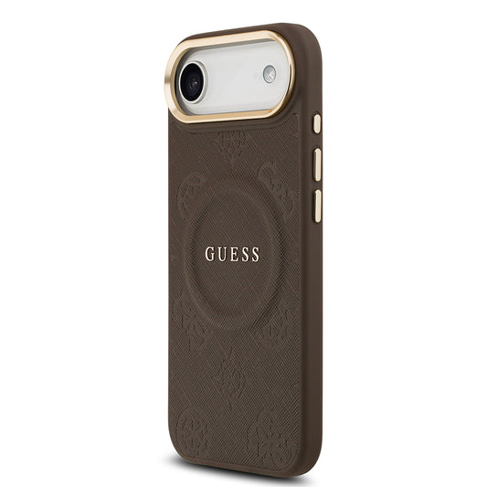 iPhone 17 Air Kılıf Guess Orjinal Lisanslı M-safe Şarj Özellikli Sıcak Baskılı Yazı Logolu PU Deri Peony Kapak