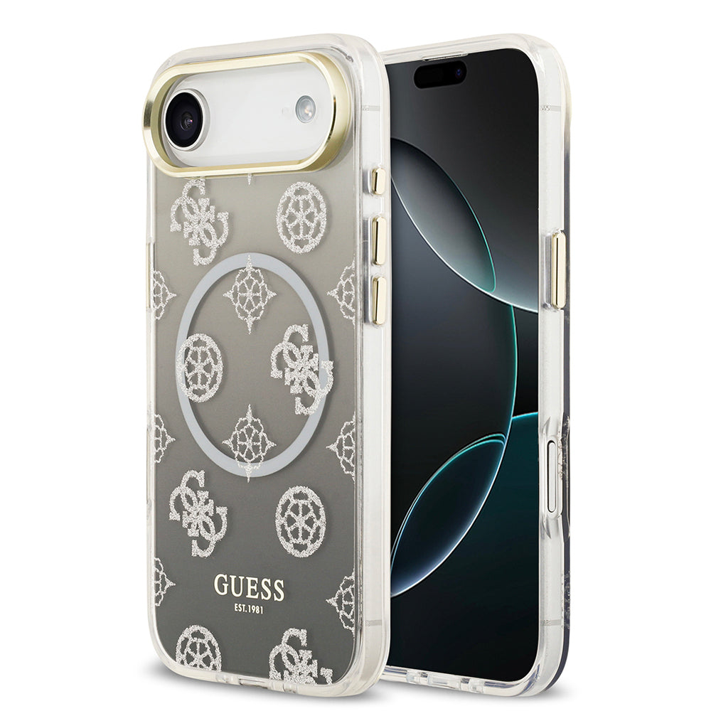 iPhone 17 Air Kılıf Guess Orjinal Lisanslı M-safe Şarj Özellikli Simli Peony Desenli Silikon Kapak