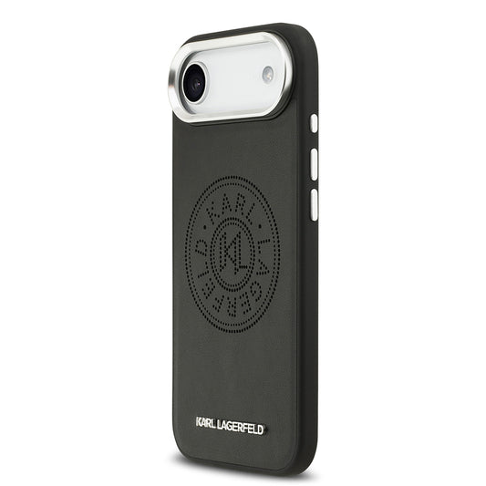 Apple iPhone 17 Air Kılıf Karl Lagerfeld Orjinal Lisanslı M-safe Şarj Özellikli Delikli Tasarım Metal Logolu PU Deri Kapak
