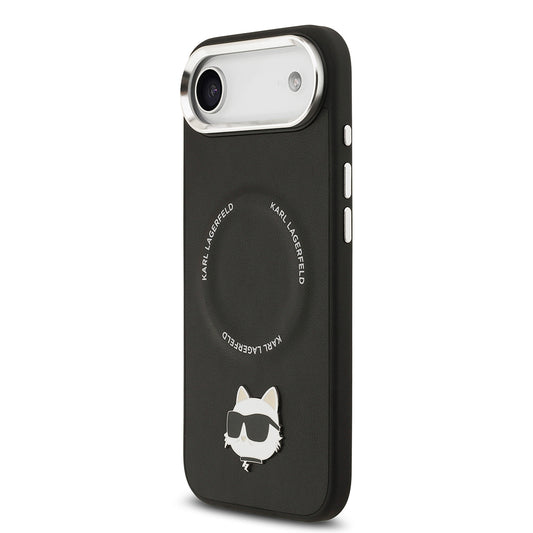Apple iPhone 17 Air Kılıf Karl Lagerfeld Orjinal Lisanslı M-safe Şarj Özellikli Metal Kamera ve Buton Tasarımlı Choupette PU Deri Kapak
