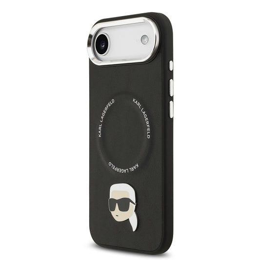 Apple iPhone 17 Air Kılıf Karl Lagerfeld Orjinal Lisanslı M-safe Şarj Özellikli Metal Kamera ve Buton Tasarımlı Karl PU Deri Kapak