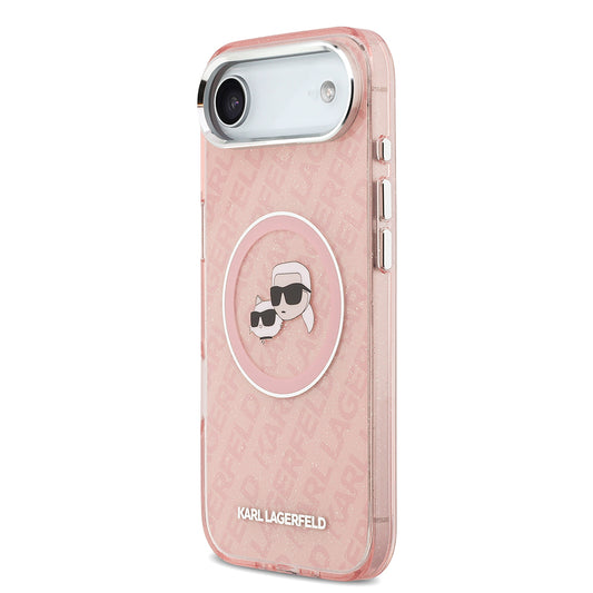 Apple iPhone 17 Air Kılıf Karl Lagerfeld Orjinal Lisanslı Parlayan Simli Karl & Choupette Heads Kapak