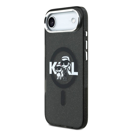 Apple iPhone 17 Air Kılıf Karl Lagerfeld Orjinal Lisanslı Parlayan Simli Karl & Choupette Sketch Logo Kapak