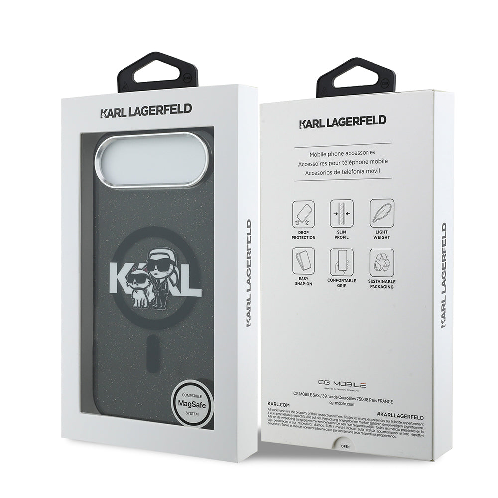 iPhone 17 Air Kılıf Karl Lagerfeld Orjinal Lisanslı Parlayan Simli Karl & Choupette Sketch Logo Kapak