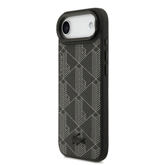 Apple iPhone 17 Air Kılıf Lacoste Orjinal Lisanslı M-safe Şarj Özellikli Standlı PU Deri Karışık Monogram Desenli Kapak