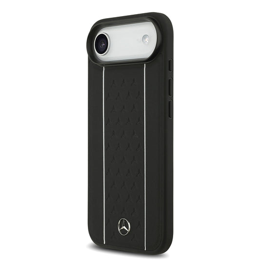 iPhone 17 Air Kılıf Mercedes Benz Orjinal Lisanslı M-safe Şarj Özellikli Şeritli Yıldız Desenli Metal Logolu Deri Kapak