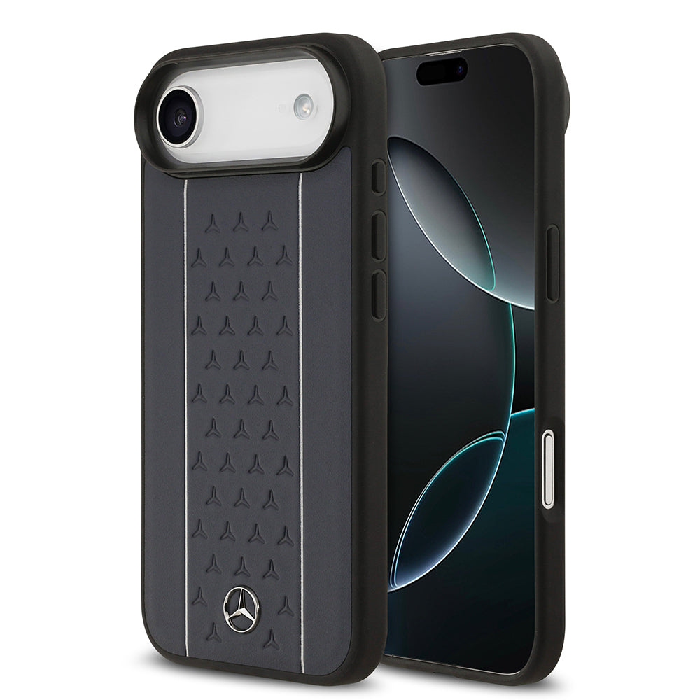 iPhone 17 Air Kılıf Mercedes Benz Orjinal Lisanslı M-safe Şarj Özellikli Şeritli Yıldız Desenli Metal Logolu Deri Kapak