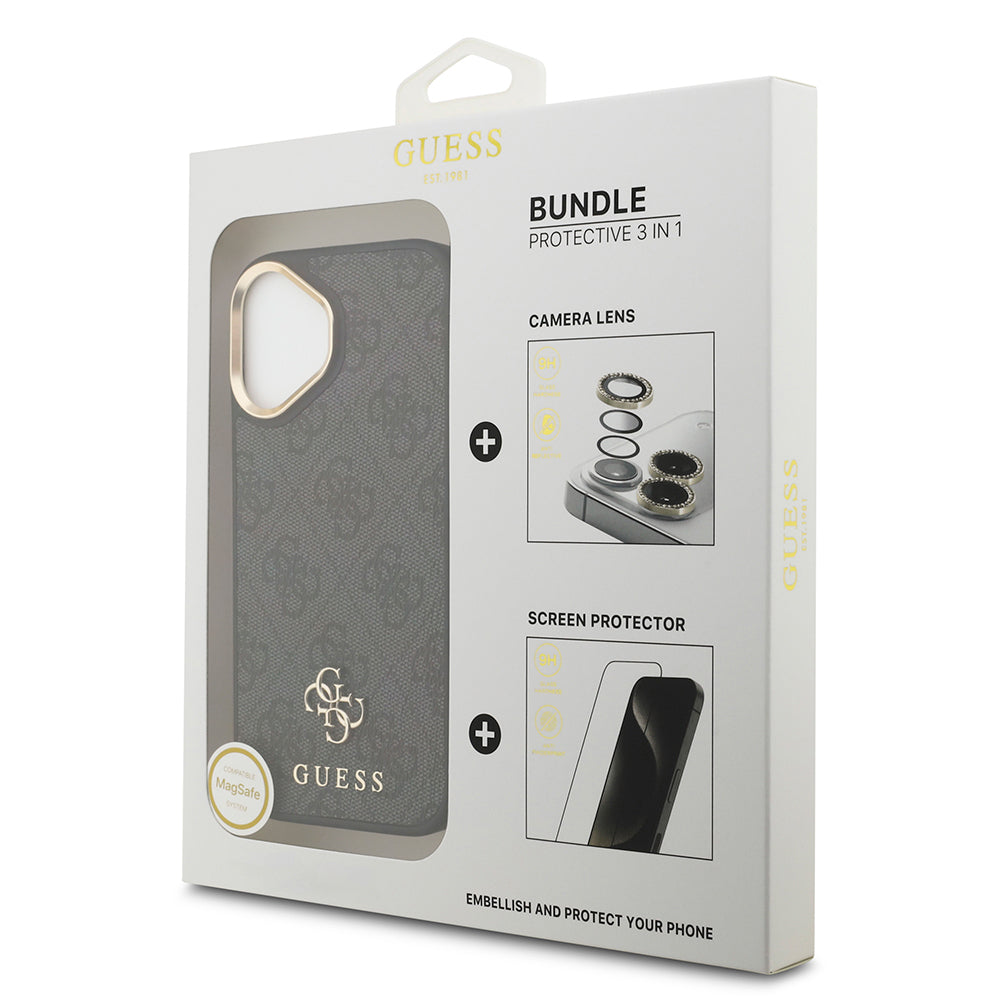 iPhone 17 Guess Orjinal Lisanslı 4G ve Yazı Logolu Kılıf + Ekran Koruyucu + Lens Koruyucu 3in1 Aksesuar Seti