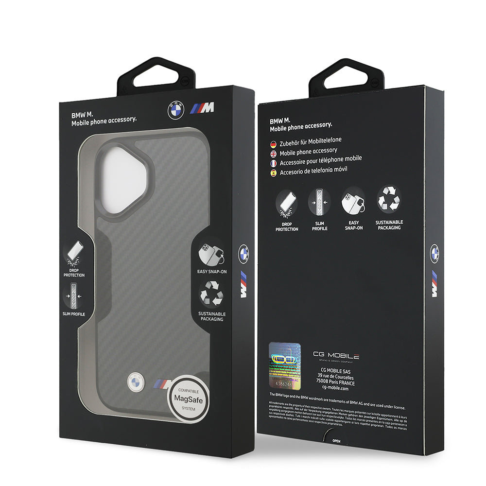 iPhone 17 Kılıf BMW Orjinal Lisanslı M-safe Şarj Özellikli Karbon Fiber Metal Logolu Kevlar Kapak