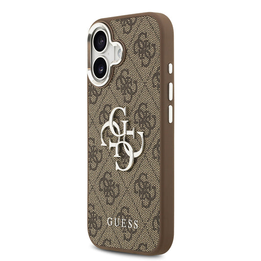 iPhone 17 Kılıf Guess Orjinal Lisanslı Gümüş Metal Kamera Çerçeveli 4G Desenli Metal Büyük 4G ve Yazı Logolu Kapak