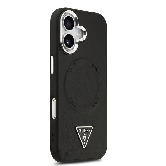 iPhone 17 Kılıf Guess Orjinal Lisanslı M-safe Şarj Özellikli PU Deri Metal Kamera Çerçeveli Üçgen Logolu Kapak