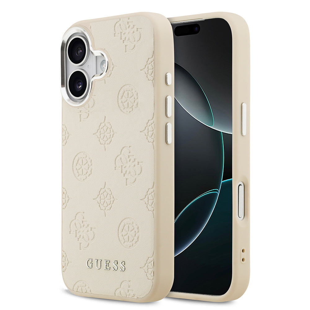 iPhone 17 Kılıf Guess Orjinal Lisanslı M-safe Şarj Özellikli Sıcak Baskılı Klasik Yazı Logolu PU Deri Peony Kapak