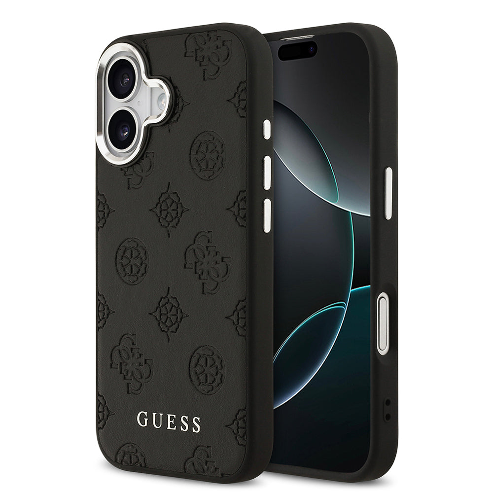 iPhone 17 Kılıf Guess Orjinal Lisanslı M-safe Şarj Özellikli Sıcak Baskılı Klasik Yazı Logolu PU Deri Peony Kapak