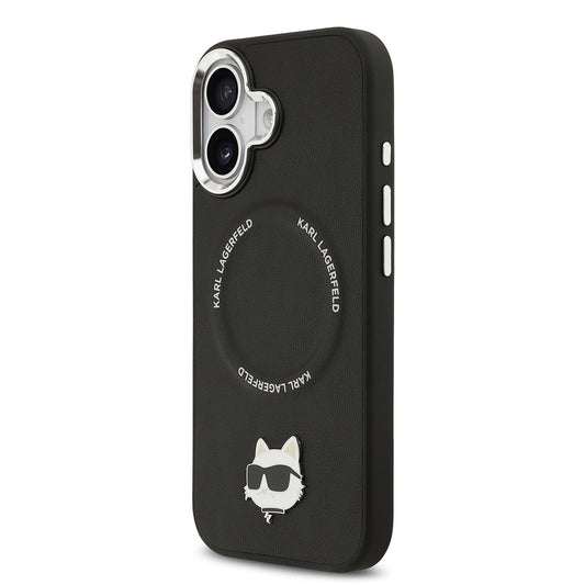Apple iPhone 17 Kılıf Karl Lagerfeld Orjinal Lisanslı M-safe Şarj Özellikli Metal Kamera ve Buton Tasarımlı Choupette PU Deri Kapak