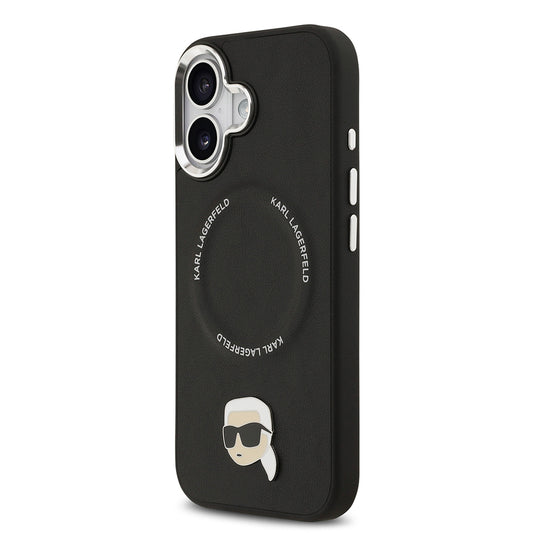 Apple iPhone 17 Kılıf Karl Lagerfeld Orjinal Lisanslı M-safe Şarj Özellikli Metal Kamera ve Buton Tasarımlı Karl PU Deri Kapak