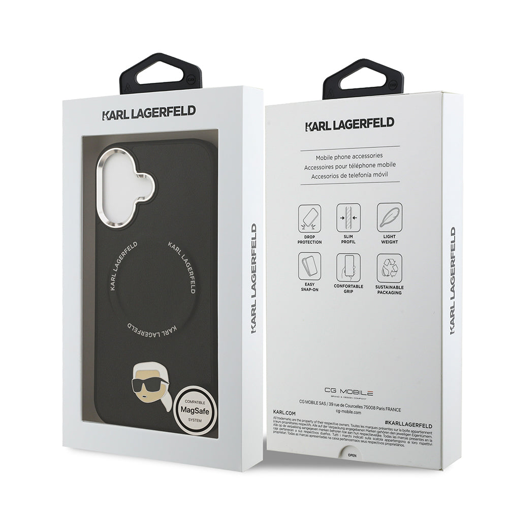 iPhone 17 Kılıf Karl Lagerfeld Orjinal Lisanslı M-safe Şarj Özellikli Metal Kamera ve Buton Tasarımlı Karl PU Deri Kapak