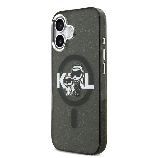 Apple iPhone 17 Kılıf Karl Lagerfeld Orjinal Lisanslı Parlayan Simli Karl & Choupette Sketch Logo Kapak