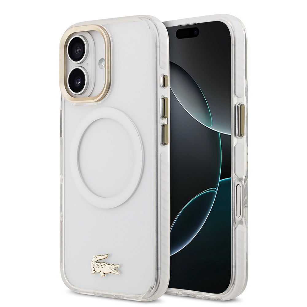 iPhone 17 Kılıf Lacoste Orjinal Lisanslı M-safe Şarj Özellikli Gold Timsah Logolu Buzlu Kapak