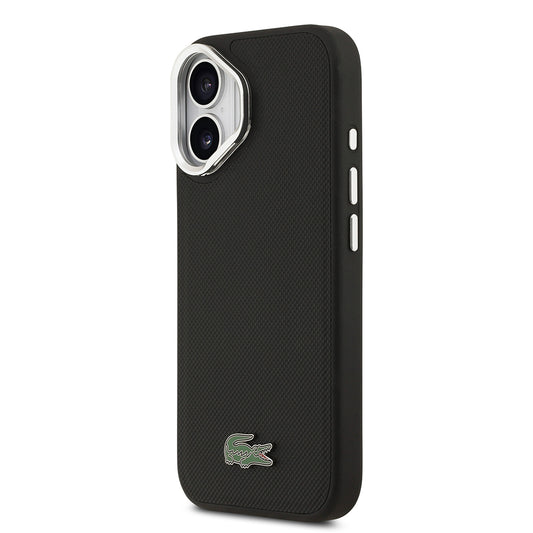 iPhone 17 Kılıf Lacoste Orjinal Lisanslı M-safe Şarj Özellikli PU Pike Desenli Standlı Metal Logolu Kapak