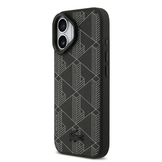 Apple iPhone 17 Kılıf Lacoste Orjinal Lisanslı M-safe Şarj Özellikli Standlı PU Deri Karışık Monogram Desenli Kapak