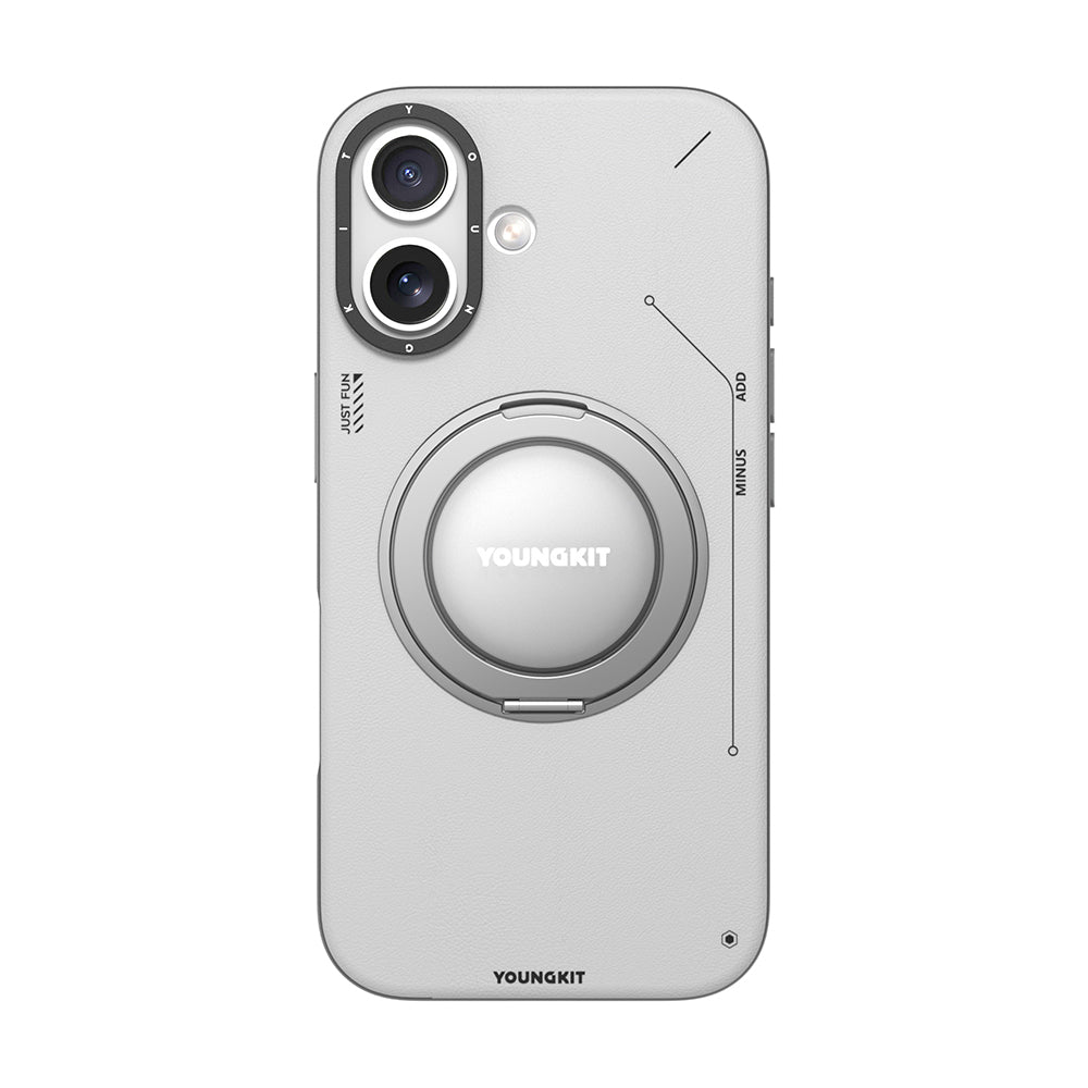 iPhone 17 Kılıf M-safe Şarj Özellikli 360 Derece Standlı Basit Mat Deri Desenli Youngkit Tech Leather Serisi Kapak