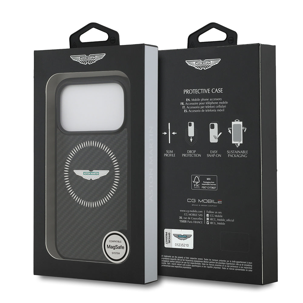 iPhone 17 Pro Kılıf Aston Martin Orjinal Lisanslı M-safe Şarj Özellikli Karbon Fiber Kevlar Kapak