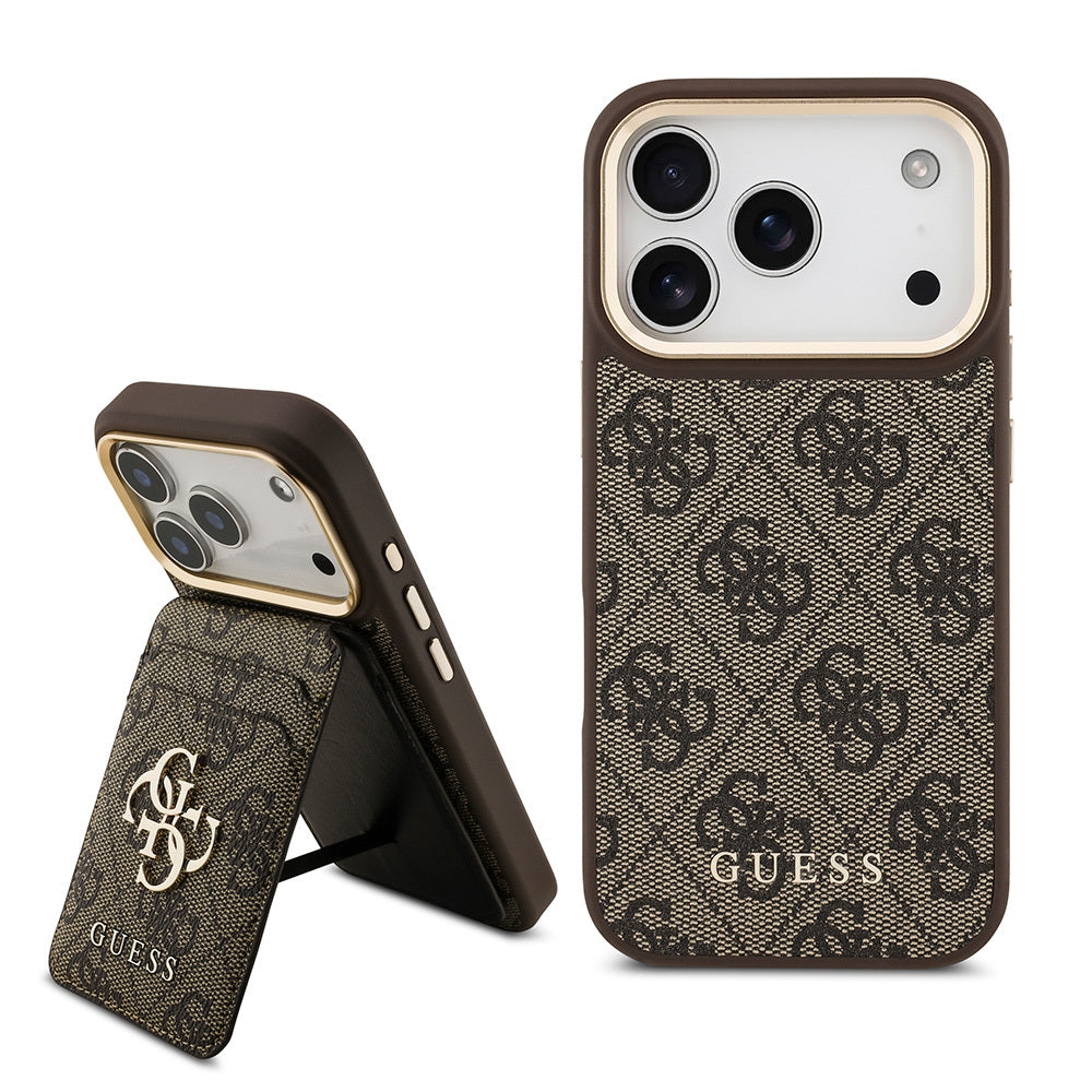 iPhone 17 Pro Kılıf Guess Orjinal Lisanslı M-safe Şarj Özellikli 4G Metal Büyük Logolu Kartlıklı Kapak