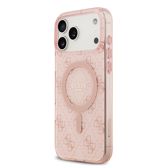 Apple iPhone 17 Pro Kılıf Guess Orjinal Lisanslı M-safe Şarj Özellikli IML Baskılı Klasik Logolu 4G Desenli Kapak