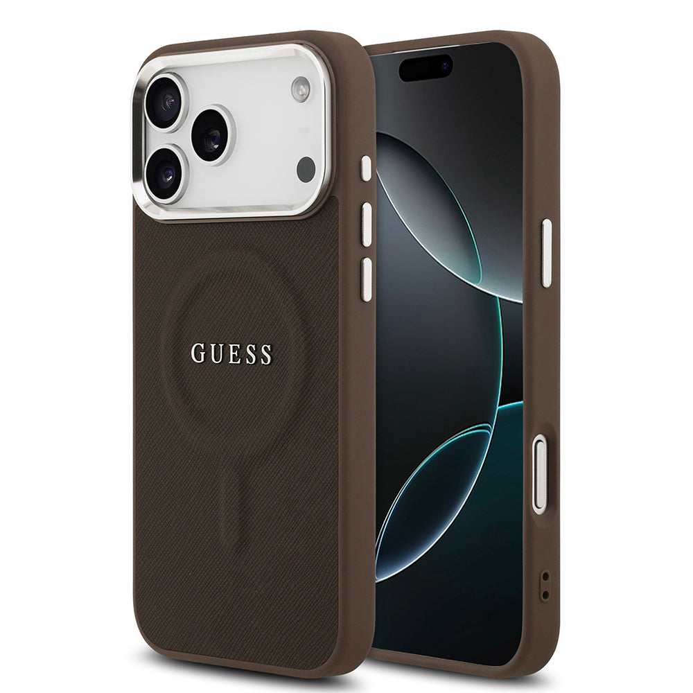 iPhone 17 Pro Kılıf Guess Orjinal Lisanslı M-safe Şarj Özellikli Klasik Yazı Logolu PU Deri Kapak