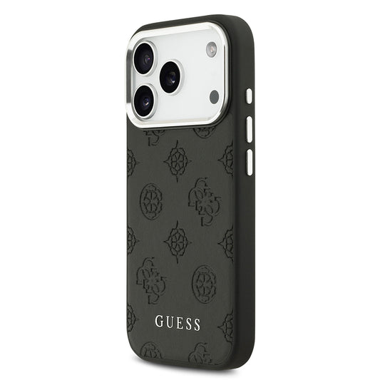 iPhone 17 Pro Kılıf Guess Orjinal Lisanslı M-safe Şarj Özellikli Sıcak Baskılı Klasik Yazı Logolu PU Deri Peony Kapak