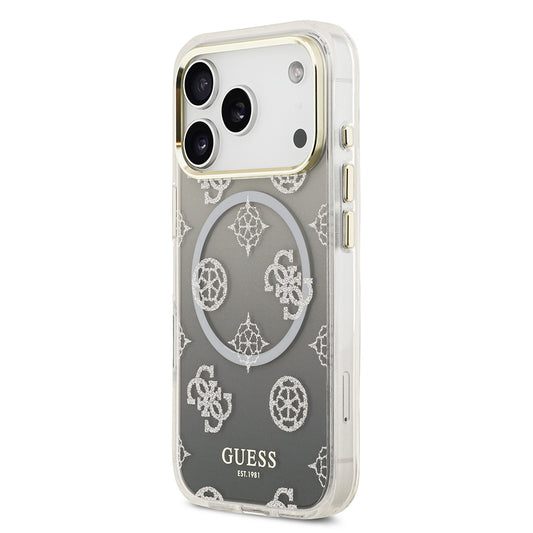Apple iPhone 17 Pro Kılıf Guess Orjinal Lisanslı M-safe Şarj Özellikli Simli Peony Desenli Silikon Kapak