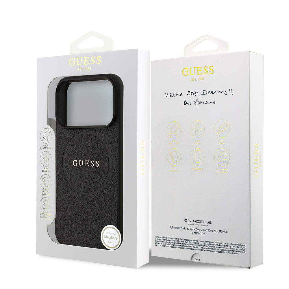 iPhone 17 Pro Kılıf Guess Orjinal Lisanslı M-safe Şarj Özellikli Yazı Logolu PU Deri Kapak