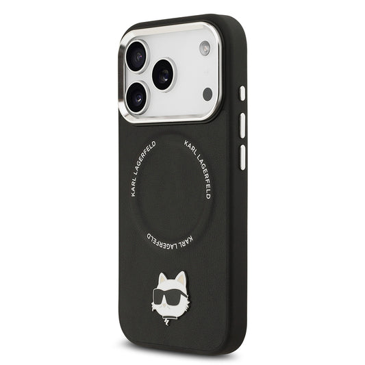 Apple iPhone 17 Pro Kılıf Karl Lagerfeld Orjinal Lisanslı M-safe Şarj Özellikli Metal Kamera ve Buton Tasarımlı Choupette PU Deri Kapak