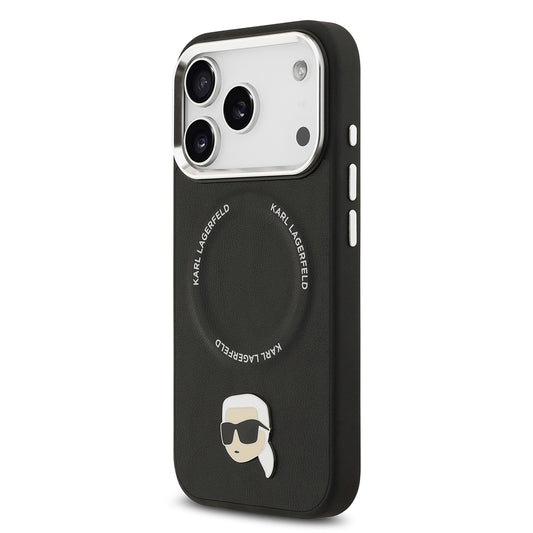 Apple iPhone 17 Pro Kılıf Karl Lagerfeld Orjinal Lisanslı M-safe Şarj Özellikli Metal Kamera ve Buton Tasarımlı Karl PU Deri Kapak