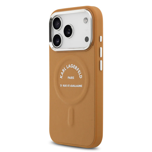 Apple iPhone 17 Pro Kılıf Karl Lagerfeld Orjinal Lisanslı M-safe Şarj Özellikli Metal Kamera ve Buton Tasarımlı Paris RSG PU Deri Kapak