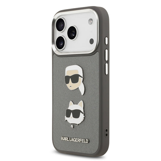 Apple iPhone 17 Pro Kılıf Karl Lagerfeld Orjinal Lisanslı Metal Logolu K&C Heads Pin Kapak