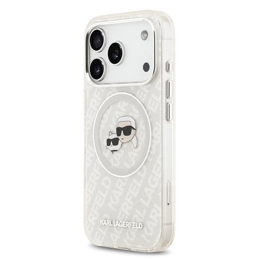 Apple iPhone 17 Pro Kılıf Karl Lagerfeld Orjinal Lisanslı Parlayan Simli Karl & Choupette Heads Kapak