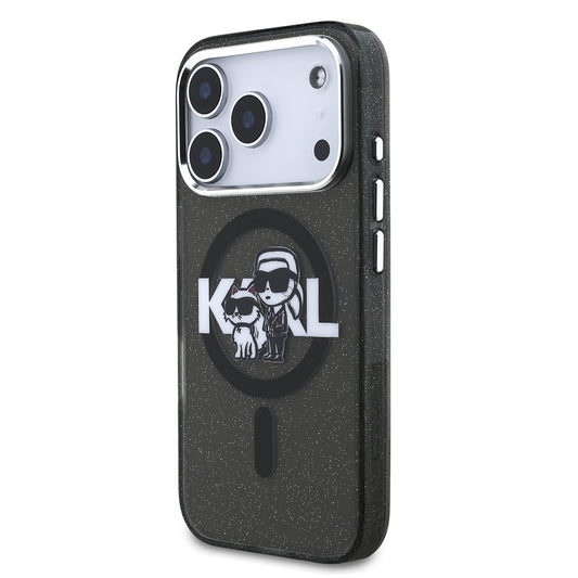 Apple iPhone 17 Pro Kılıf Karl Lagerfeld Orjinal Lisanslı Parlayan Simli Karl & Choupette Sketch Logo Kapak
