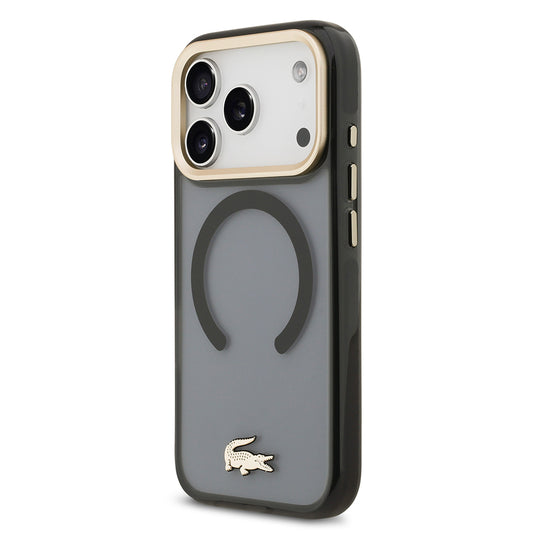 Apple iPhone 17 Pro Kılıf Lacoste Orjinal Lisanslı M-safe Şarj Özellikli Gold Timsah Logolu Buzlu Kapak