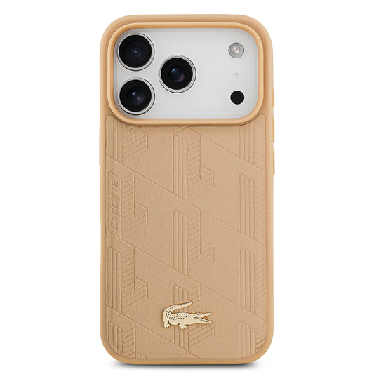 iPhone 17 Pro Kılıf Lacoste Orjinal Lisanslı M-safe Şarj Özellikli PU Deri Tasarımlı Karışık Monogram Desenli Kapak