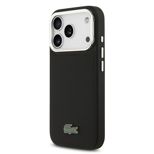 iPhone 17 Pro Kılıf Lacoste Orjinal Lisanslı M-safe Şarj Özellikli PU Pike Desenli Standlı Metal Logolu Kapak