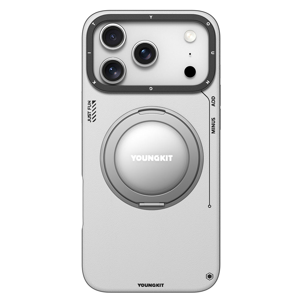 iPhone 17 Pro Kılıf M-safe Şarj Özellikli 360 Derece Standlı Basit Mat Deri Desenli Youngkit Tech Leather Serisi Kapak