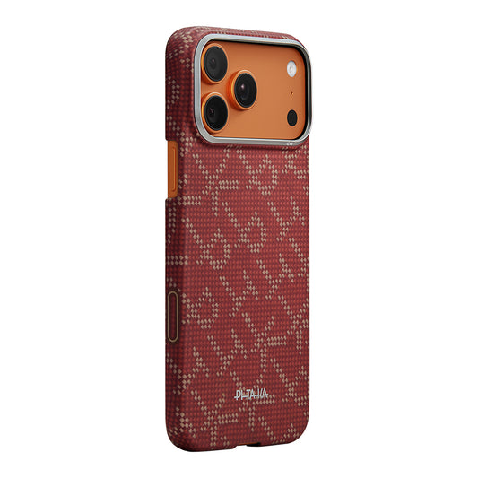 Apple iPhone 17 Pro Kılıf M-safe Şarj Özellikli Aramid Fiber Pitaka Tactile Woven Monogram Serisi Kapak
