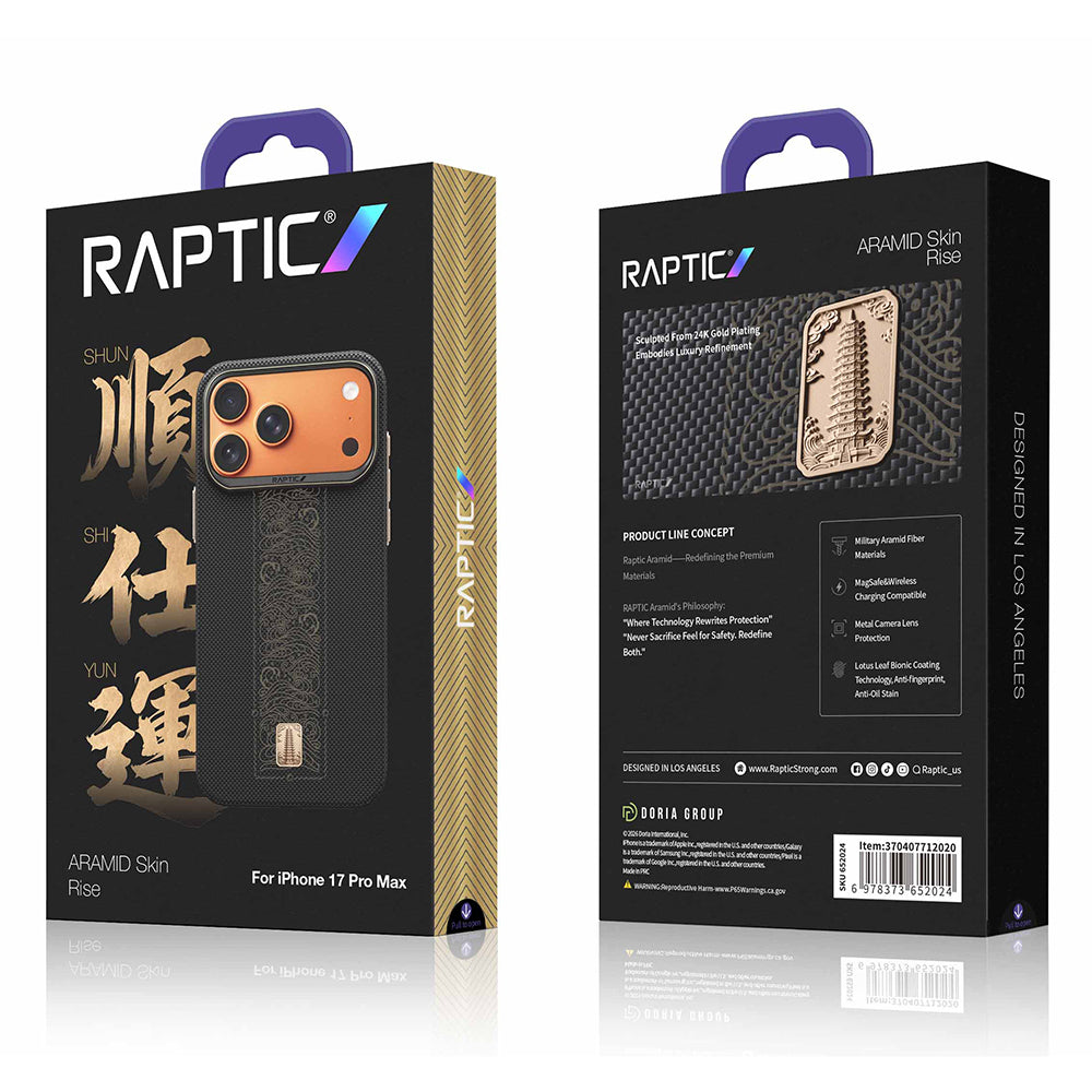 Apple iPhone 17 Pro Kılıf M-safe Şarj Özellikli Raptic Aramid Skin Rise Serisi 24 Ayar Altın Kaplamalı Kapak