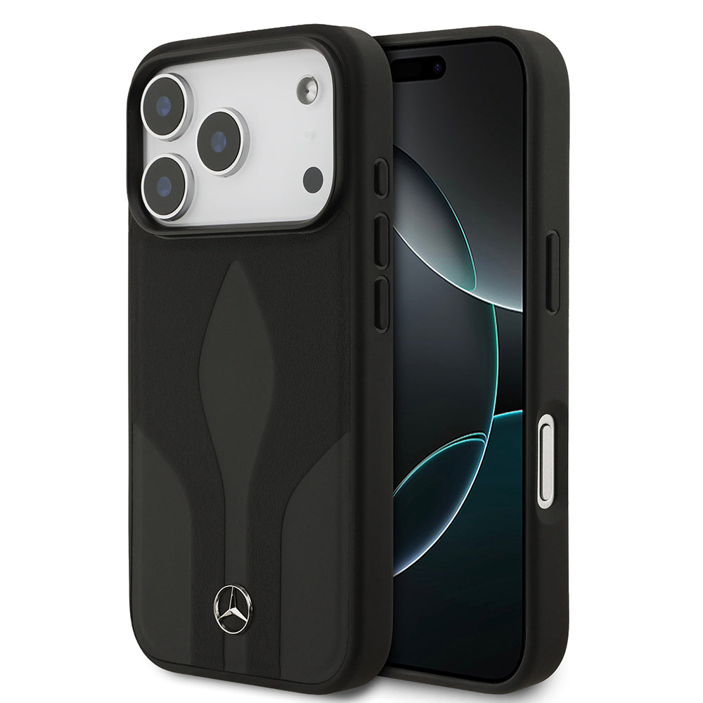 iPhone 17 Pro Kılıf Mercedes Benz Orjinal Lisanslı M-safe Şarj Özellikli Dokulu Desenli Deri Kapak
